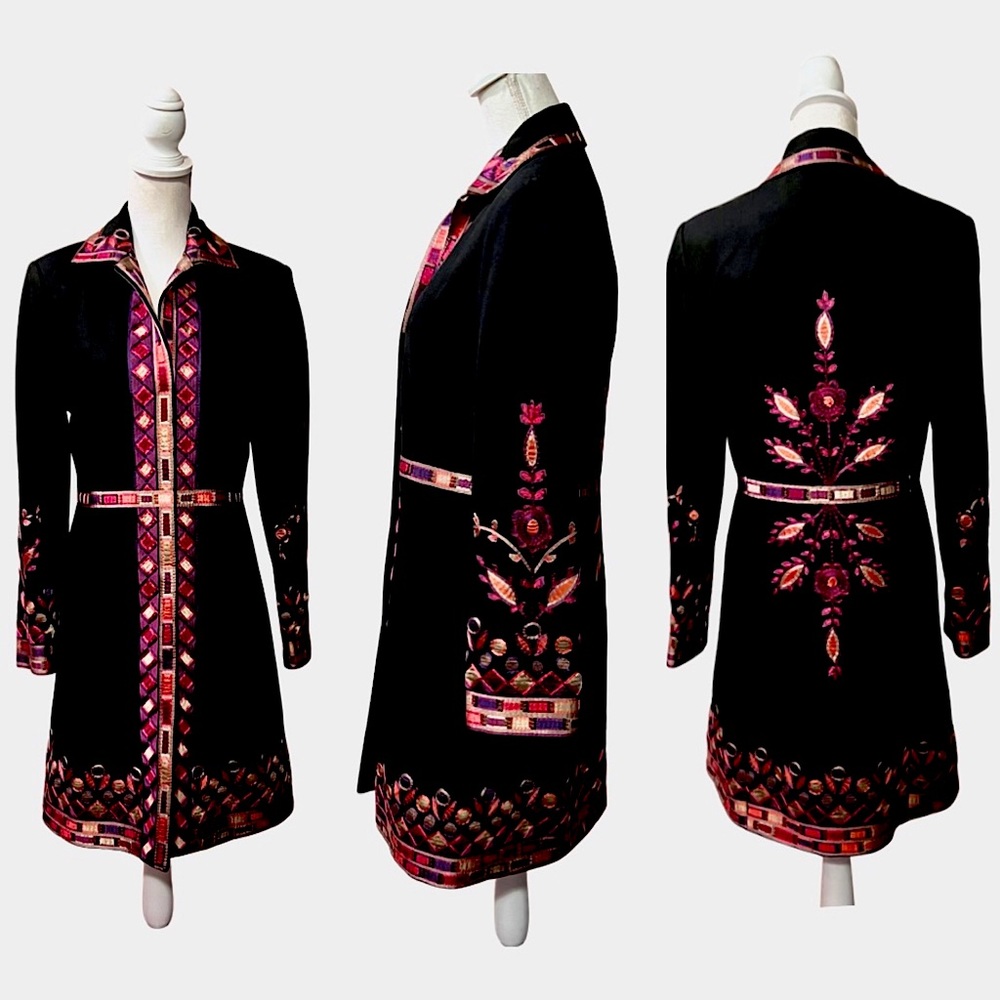 Peter Nygard Black Jacket with Pink and Purple Embroidery